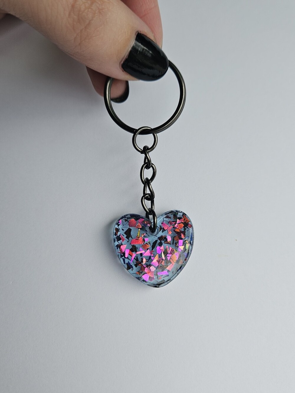 Handmade Mini Heart Glitter Resin Keychain Blue Colorshift Lightweight Charm